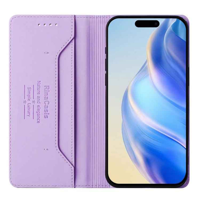 For iPhone 17 Pro RC01 Dual-Folded Magnetic Suction RFID Leather Phone Case(Light Purple)