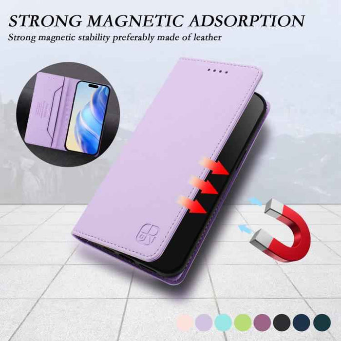 For iPhone 17 Pro RC01 Dual-Folded Magnetic Suction RFID Leather Phone Case(Light Purple)