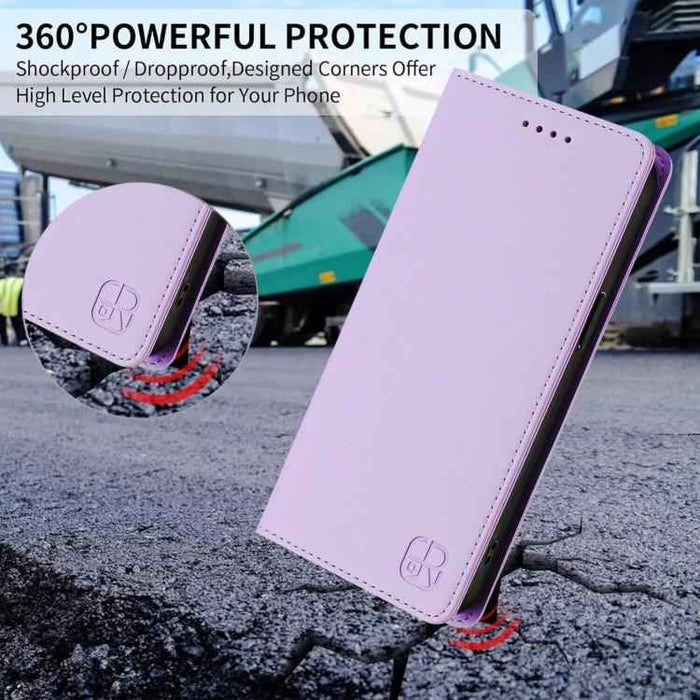 For iPhone 17 Pro RC01 Dual-Folded Magnetic Suction RFID Leather Phone Case(Light Purple)