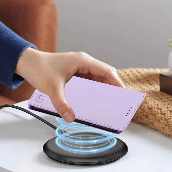 For iPhone 17 Pro RC01 Dual-Folded Magnetic Suction RFID Leather Phone Case(Light Purple)