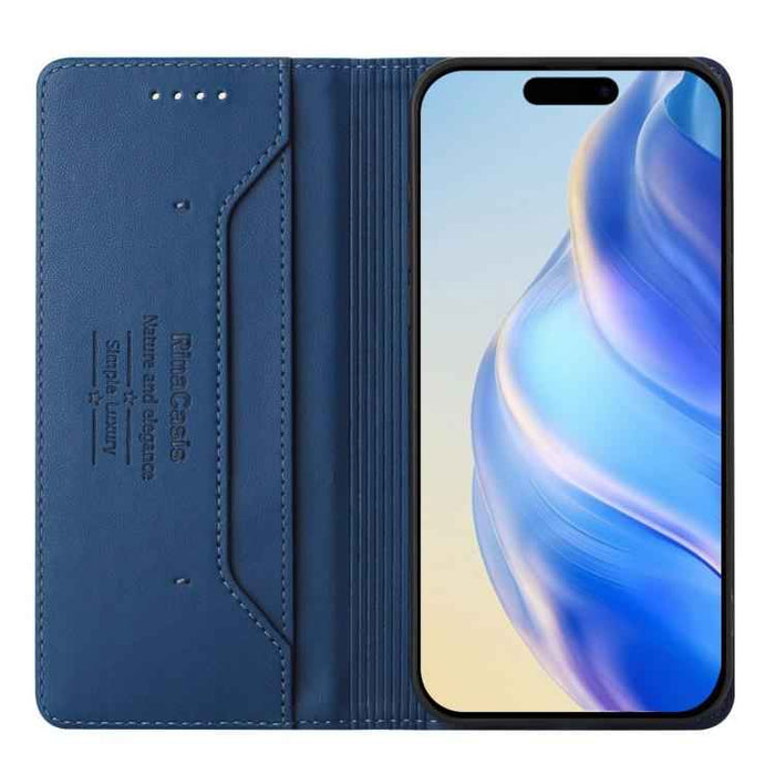 For iPhone 17 Pro RC01 Dual-Folded Magnetic Suction RFID Leather Phone Case(Dark Blue)