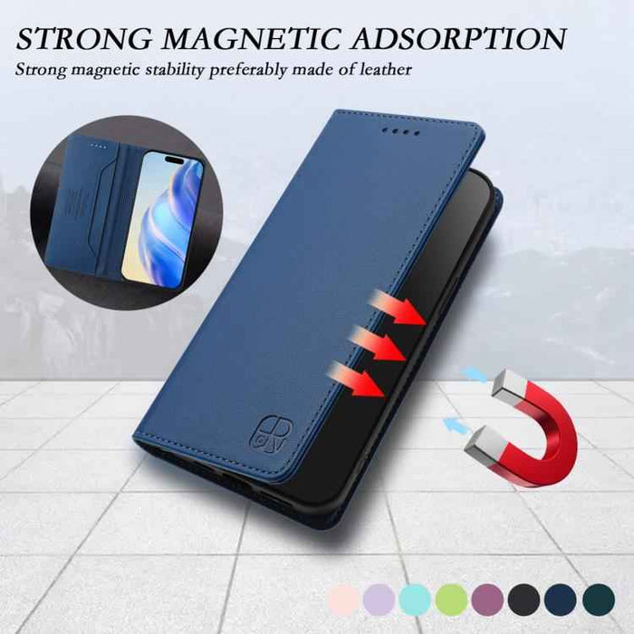 For iPhone 17 Pro RC01 Dual-Folded Magnetic Suction RFID Leather Phone Case(Dark Blue)