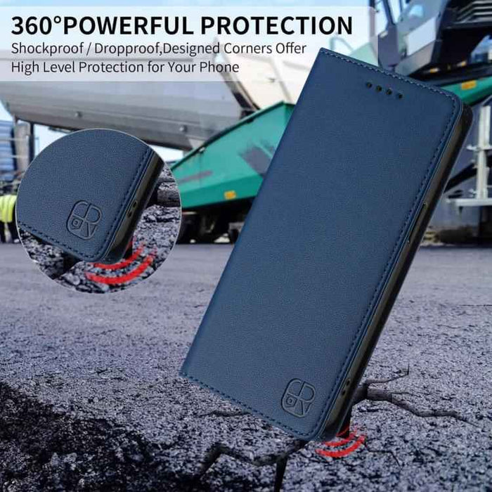 For iPhone 17 Pro RC01 Dual-Folded Magnetic Suction RFID Leather Phone Case(Dark Blue)