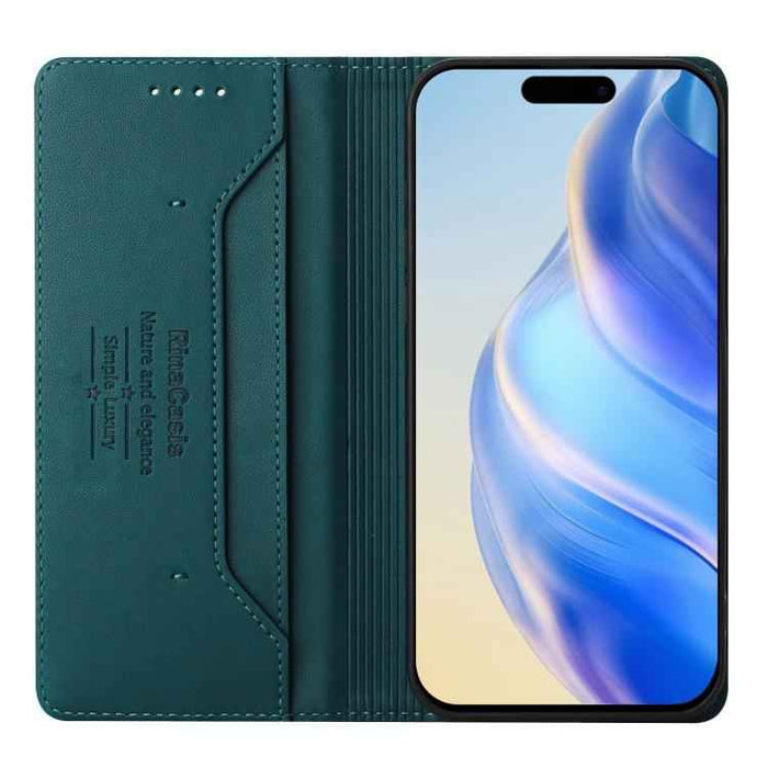 For iPhone 17 Pro RC01 Dual-Folded Magnetic Suction RFID Leather Phone Case(Dark Green)