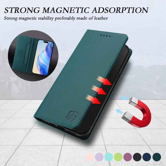 For iPhone 17 Pro RC01 Dual-Folded Magnetic Suction RFID Leather Phone Case(Dark Green)