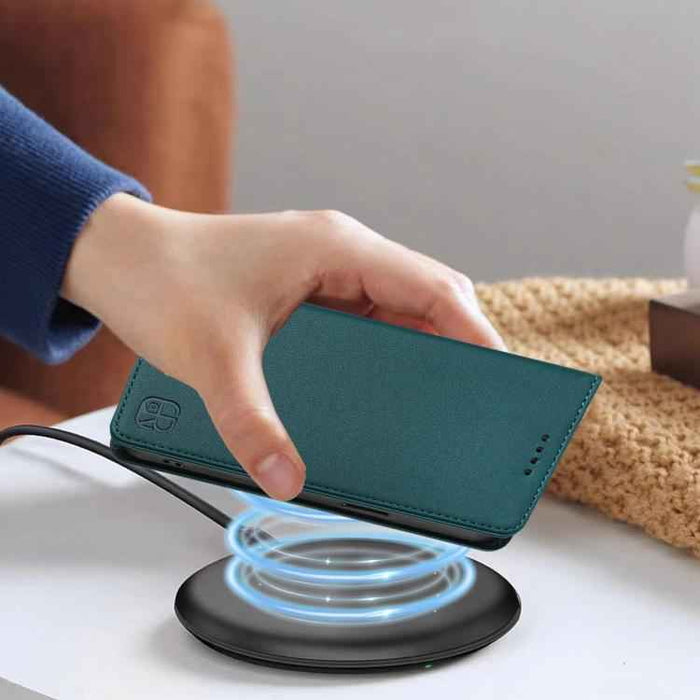 For iPhone 17 Pro RC01 Dual-Folded Magnetic Suction RFID Leather Phone Case(Dark Green)