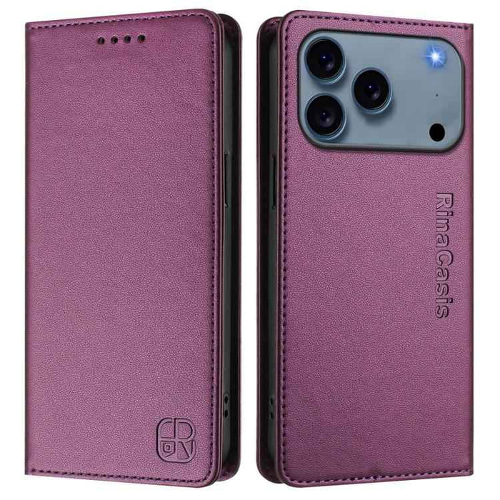 For iPhone 17 Pro RC01 Dual-Folded Magnetic Suction RFID Leather Phone Case(Violet)