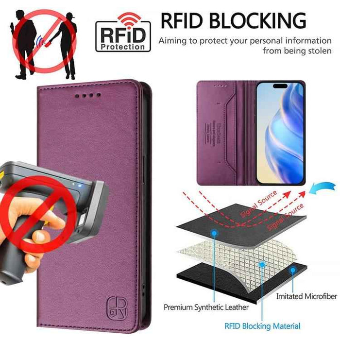 For iPhone 17 Pro RC01 Dual-Folded Magnetic Suction RFID Leather Phone Case(Violet)