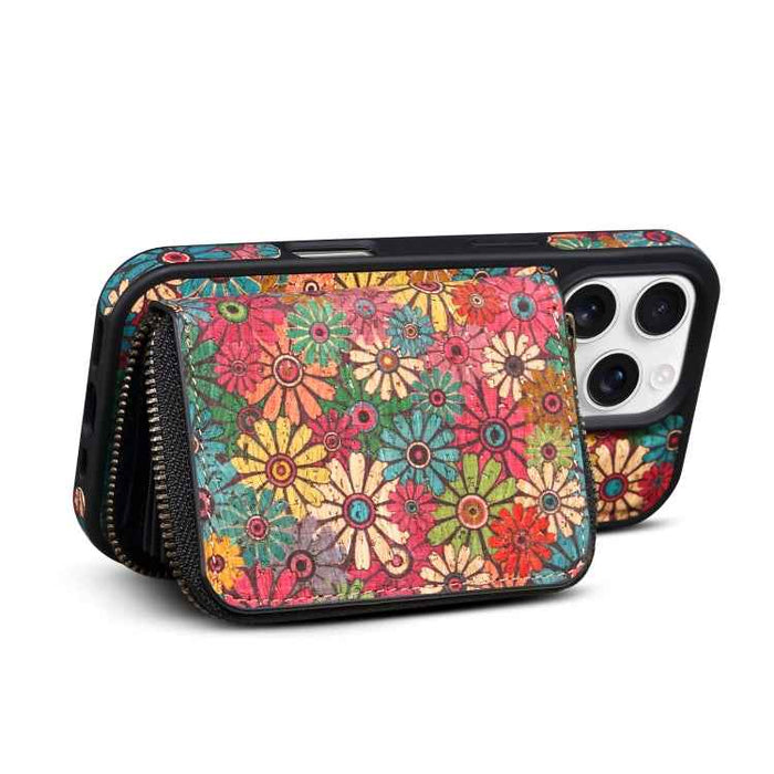 For iPhone 16 Pro Denior D23 MagSafe Detachable Zipper Wallet Holder Phone Case(Green)