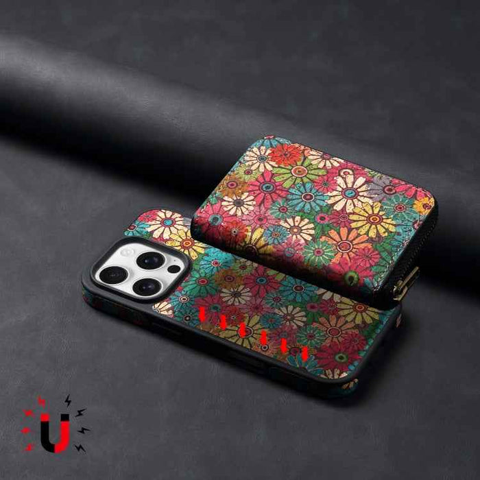For iPhone 16 Pro Denior D23 MagSafe Detachable Zipper Wallet Holder Phone Case(Green)