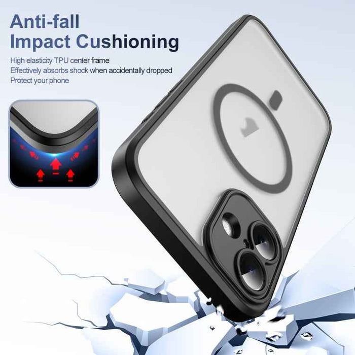 For iPhone 16 Plus Translucent Frosted MagSafe Phone Case with AI Button(Black)
