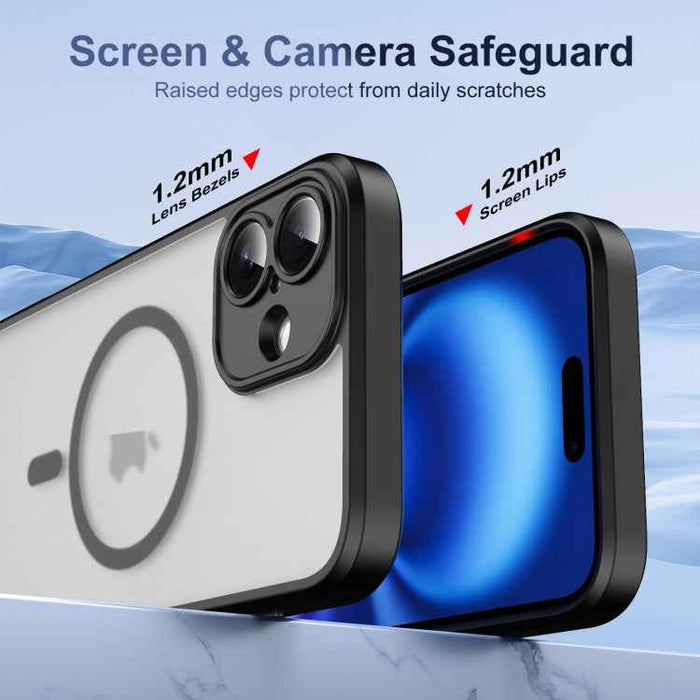 For iPhone 16 Plus Translucent Frosted MagSafe Phone Case with AI Button(Black)