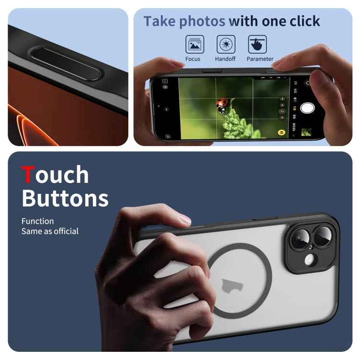 For iPhone 16 Plus Translucent Frosted MagSafe Phone Case with AI Button(Black)