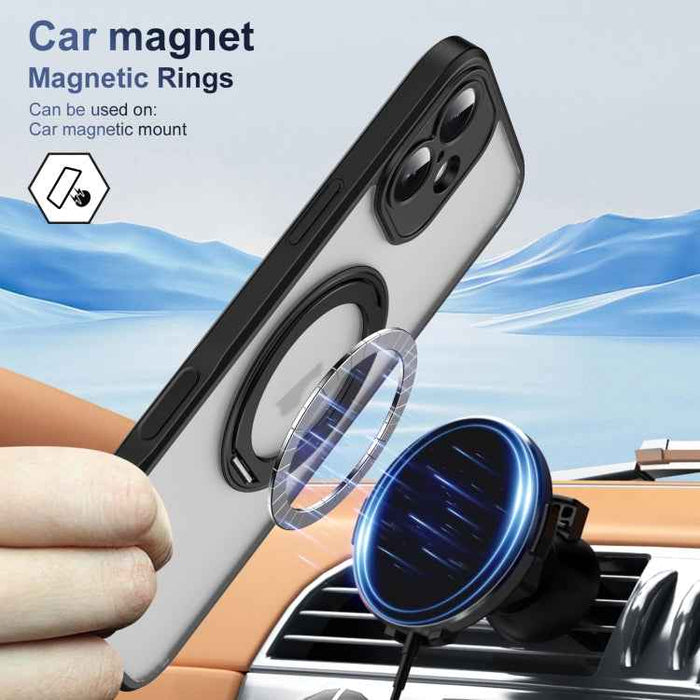 For iPhone 16 Plus Translucent Frosted MagSafe Phone Case with AI Button(Black)