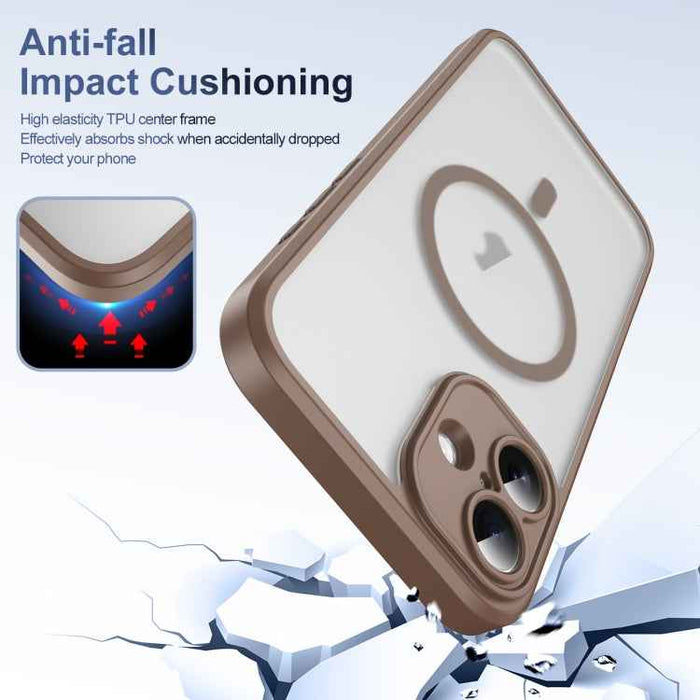 For iPhone 16 Plus Translucent Frosted MagSafe Phone Case with AI Button(Gold)