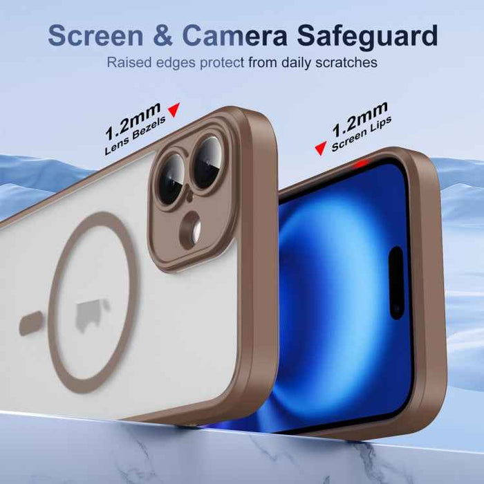 For iPhone 16 Plus Translucent Frosted MagSafe Phone Case with AI Button(Gold)