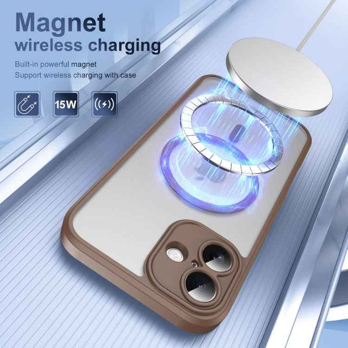 For iPhone 16 Plus Translucent Frosted MagSafe Phone Case with AI Button(Gold)