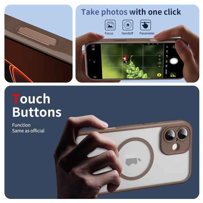 For iPhone 16 Plus Translucent Frosted MagSafe Phone Case with AI Button(Gold)
