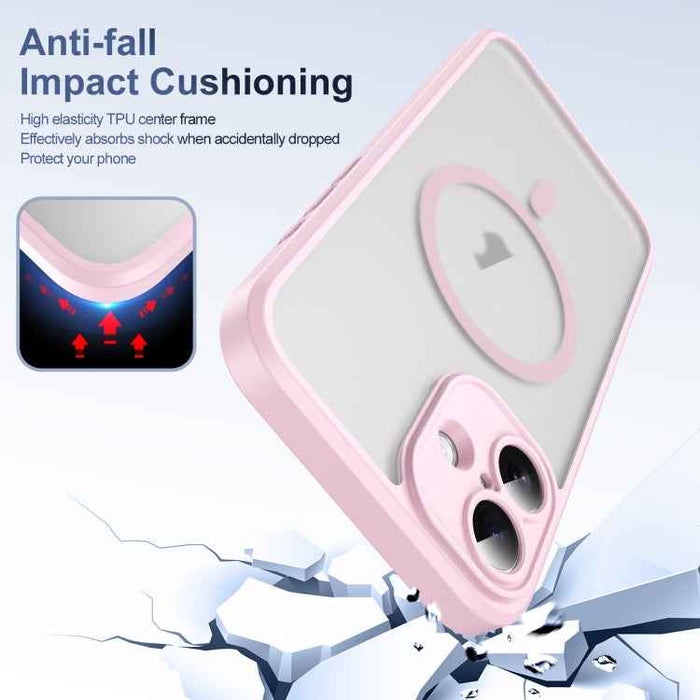 For iPhone 16 Plus Translucent Frosted MagSafe Phone Case with AI Button(Pink)