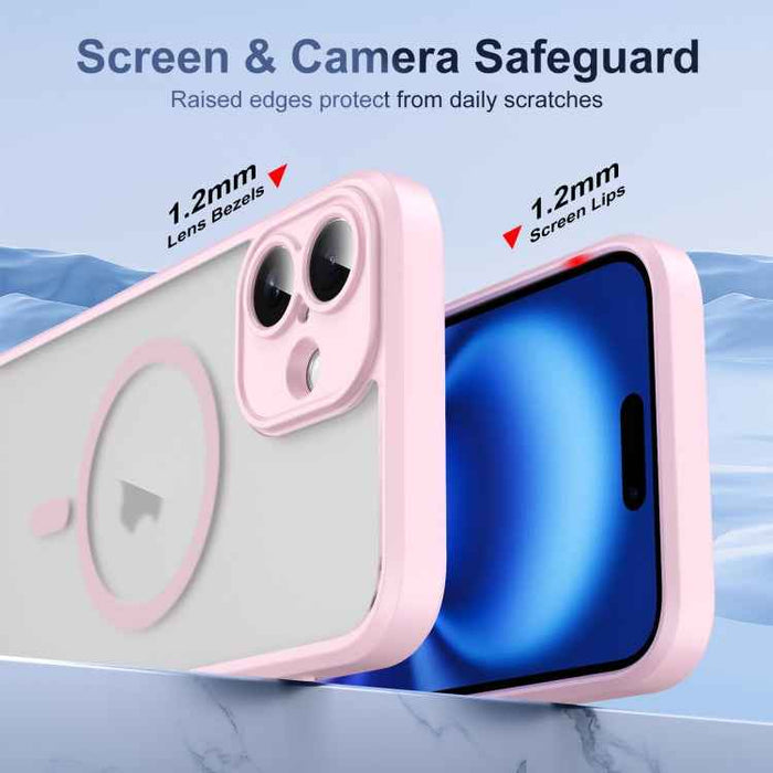 For iPhone 16 Plus Translucent Frosted MagSafe Phone Case with AI Button(Pink)