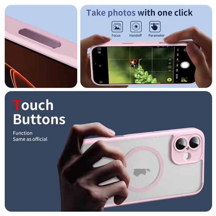 For iPhone 16 Plus Translucent Frosted MagSafe Phone Case with AI Button(Pink)
