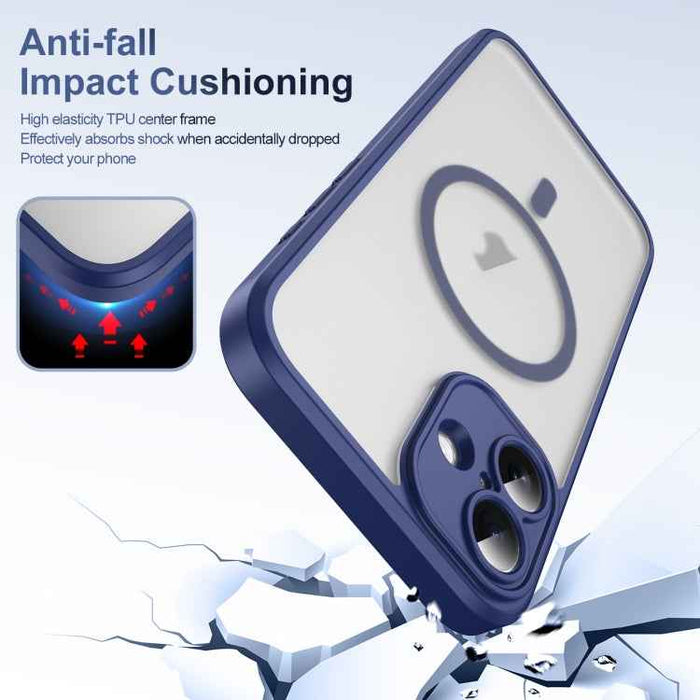 For iPhone 16 Plus Translucent Frosted MagSafe Phone Case with AI Button(Blue)
