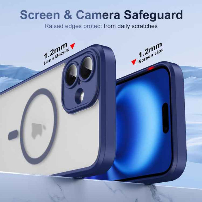 For iPhone 16 Plus Translucent Frosted MagSafe Phone Case with AI Button(Blue)