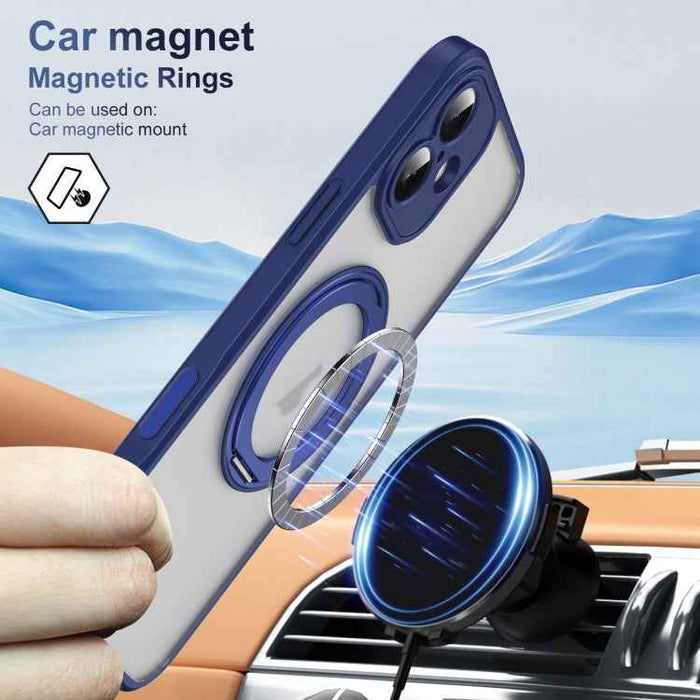 For iPhone 16 Plus Translucent Frosted MagSafe Phone Case with AI Button(Blue)