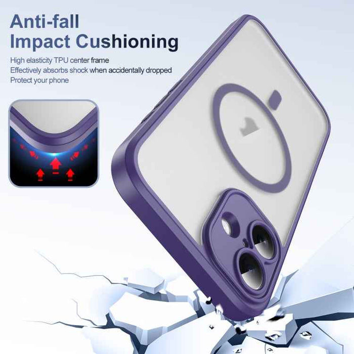 For iPhone 16 Plus Translucent Frosted MagSafe Phone Case with AI Button(Purple)