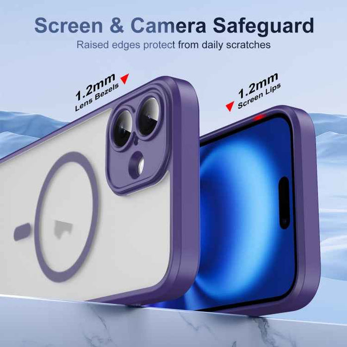 For iPhone 16 Plus Translucent Frosted MagSafe Phone Case with AI Button(Purple)