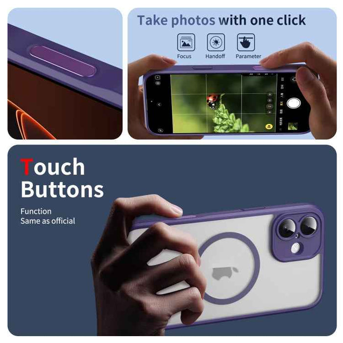 For iPhone 16 Plus Translucent Frosted MagSafe Phone Case with AI Button(Purple)