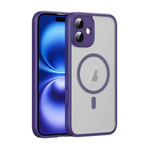 For iPhone 16 Plus Translucent Frosted MagSafe Phone Case with AI Button(Purple)