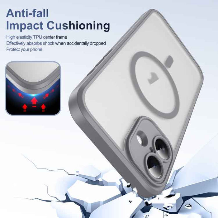For iPhone 16 Plus Translucent Frosted MagSafe Phone Case with AI Button(Grey)