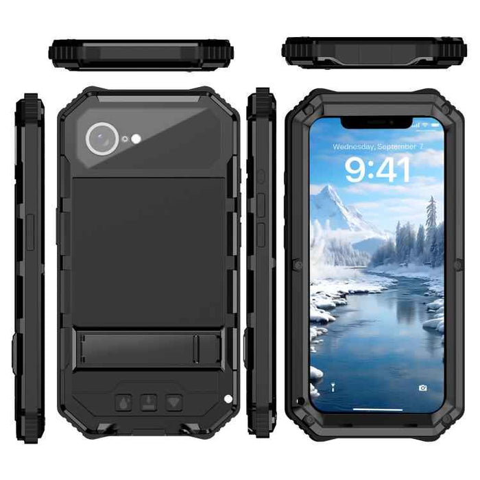 For iPhone 16e IP68 Waterproof Dustproof Shockproof Holder Phone Case(Black)