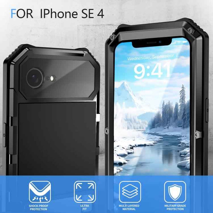 For iPhone 16e IP68 Waterproof Dustproof Shockproof Holder Phone Case(Black)