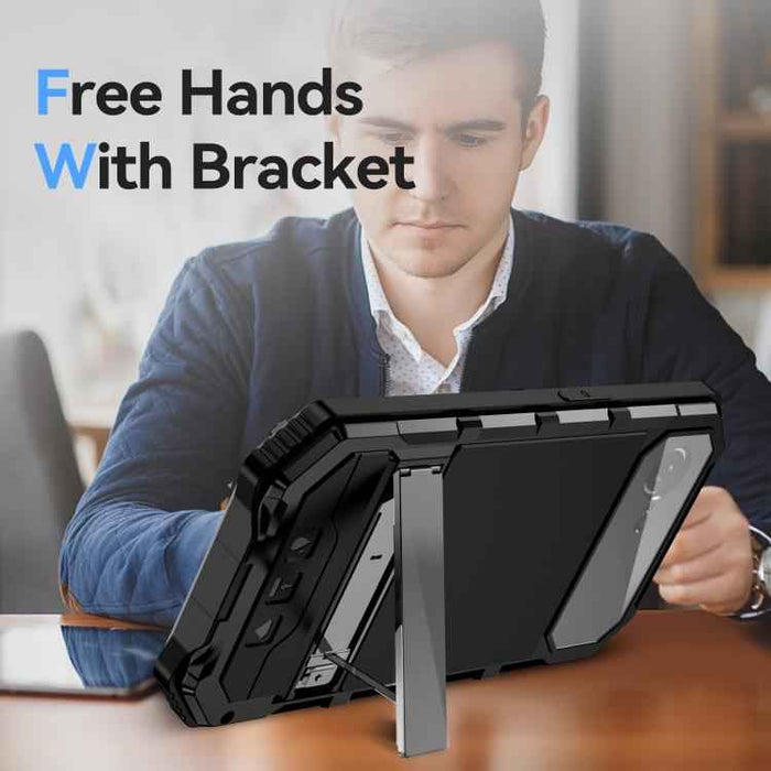 For iPhone 16e IP68 Waterproof Dustproof Shockproof Holder Phone Case(Black)