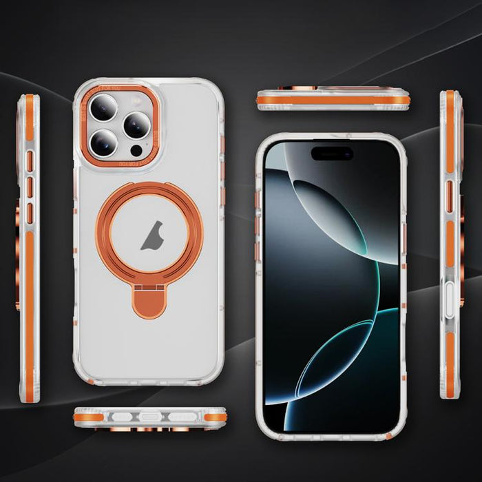 For iPhone 16 Pro Max Two Color TPU Hybrid Acrylic MagSafe Magnetic Holder Phone Case(Orange) - BaskiFit