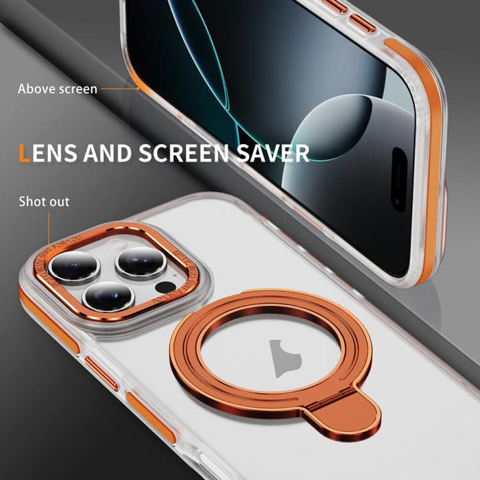 For iPhone 16 Pro Max Two Color TPU Hybrid Acrylic MagSafe Magnetic Holder Phone Case(Orange) - BaskiFit