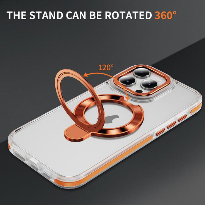 For iPhone 16 Pro Max Two Color TPU Hybrid Acrylic MagSafe Magnetic Holder Phone Case(Orange) - BaskiFit