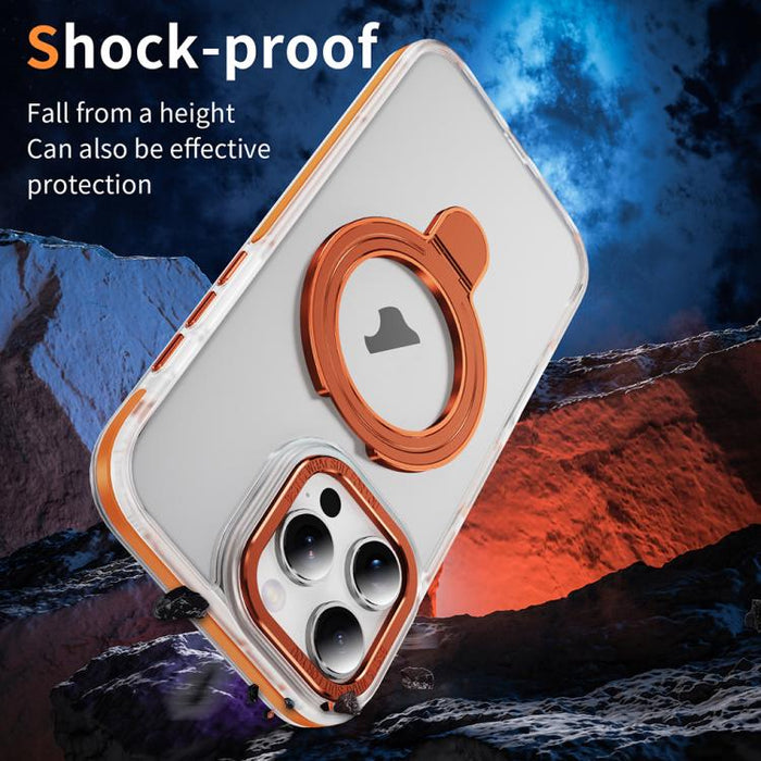 For iPhone 16 Pro Max Two Color TPU Hybrid Acrylic MagSafe Magnetic Holder Phone Case(Orange) - BaskiFit