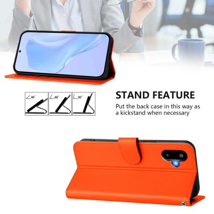 For Samsung Galaxy F06 5G / M06 5G Skin Feel Solid Color Leather Phone Case with Lanyard(Orange)