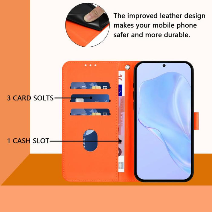 For Samsung Galaxy F06 5G / M06 5G Skin Feel Solid Color Leather Phone Case with Lanyard(Orange)