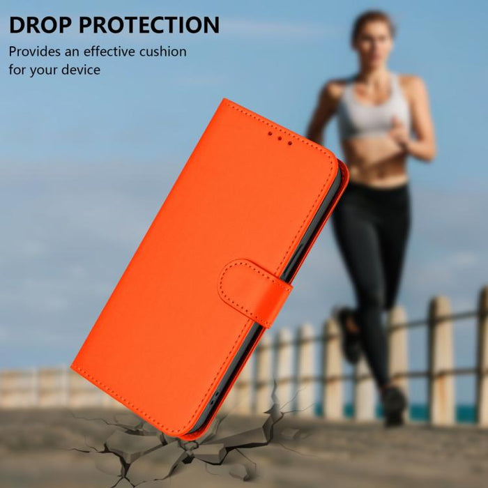 For Samsung Galaxy F06 5G / M06 5G Skin Feel Solid Color Leather Phone Case with Lanyard(Orange)