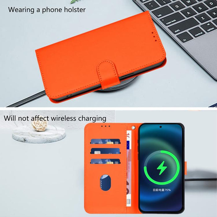 For Samsung Galaxy F06 5G / M06 5G Skin Feel Solid Color Leather Phone Case with Lanyard(Orange)