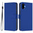 For Samsung Galaxy F06 5G / M06 5G Skin Feel Solid Color Leather Phone Case with Lanyard(Dark Blue)