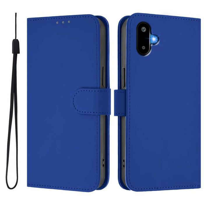 For Samsung Galaxy F06 5G / M06 5G Skin Feel Solid Color Leather Phone Case with Lanyard(Dark Blue)