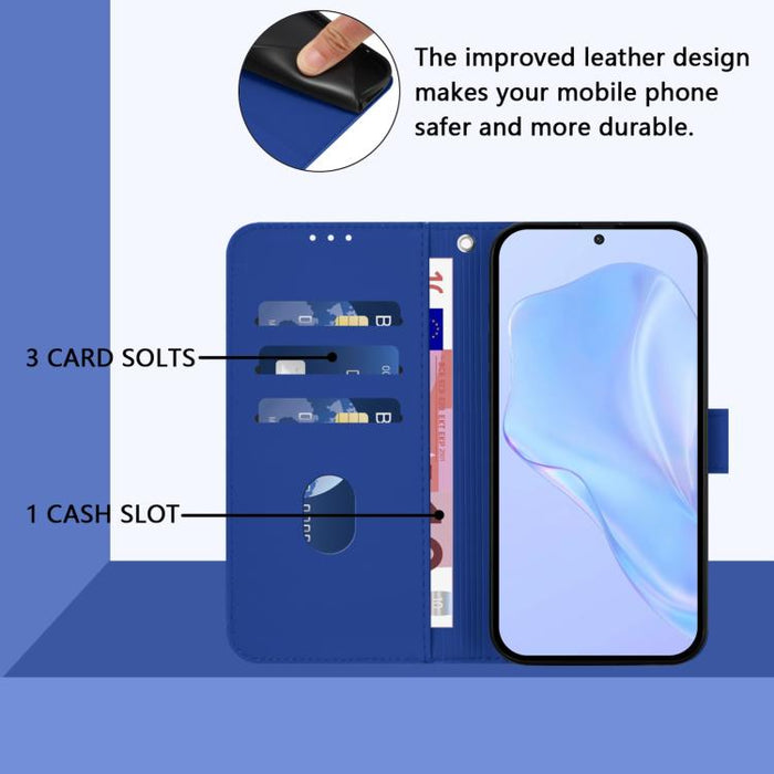 For Samsung Galaxy F06 5G / M06 5G Skin Feel Solid Color Leather Phone Case with Lanyard(Dark Blue)