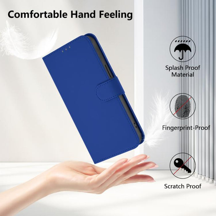 For Samsung Galaxy F06 5G / M06 5G Skin Feel Solid Color Leather Phone Case with Lanyard(Dark Blue)