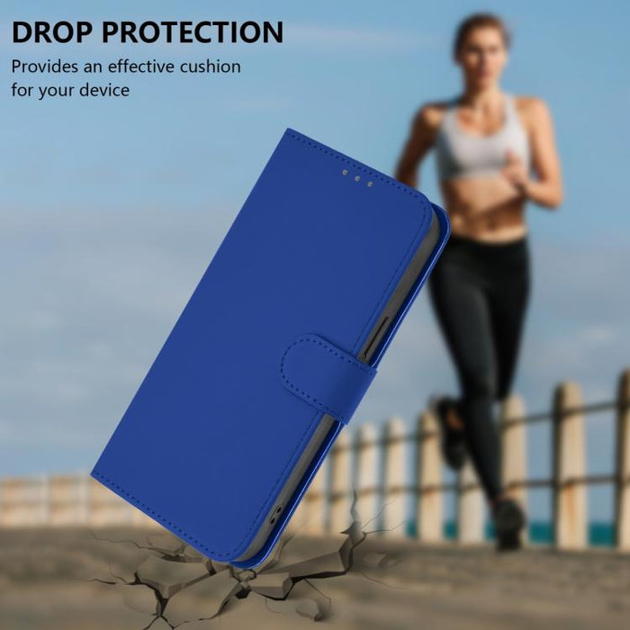 For Samsung Galaxy F06 5G / M06 5G Skin Feel Solid Color Leather Phone Case with Lanyard(Dark Blue)