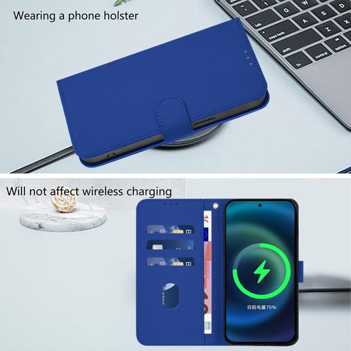For Samsung Galaxy F06 5G / M06 5G Skin Feel Solid Color Leather Phone Case with Lanyard(Dark Blue)